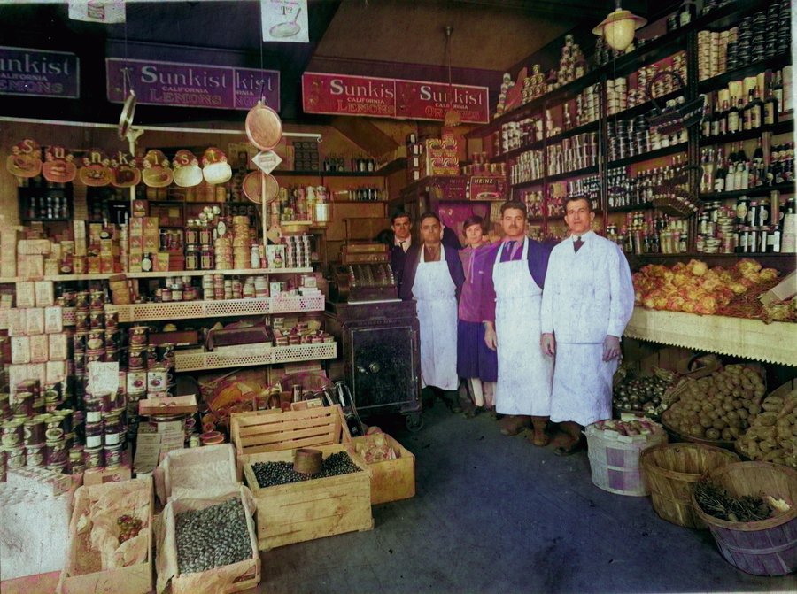 Inside the Barca Bros. grocery store, Yonkers, NY, 1920s